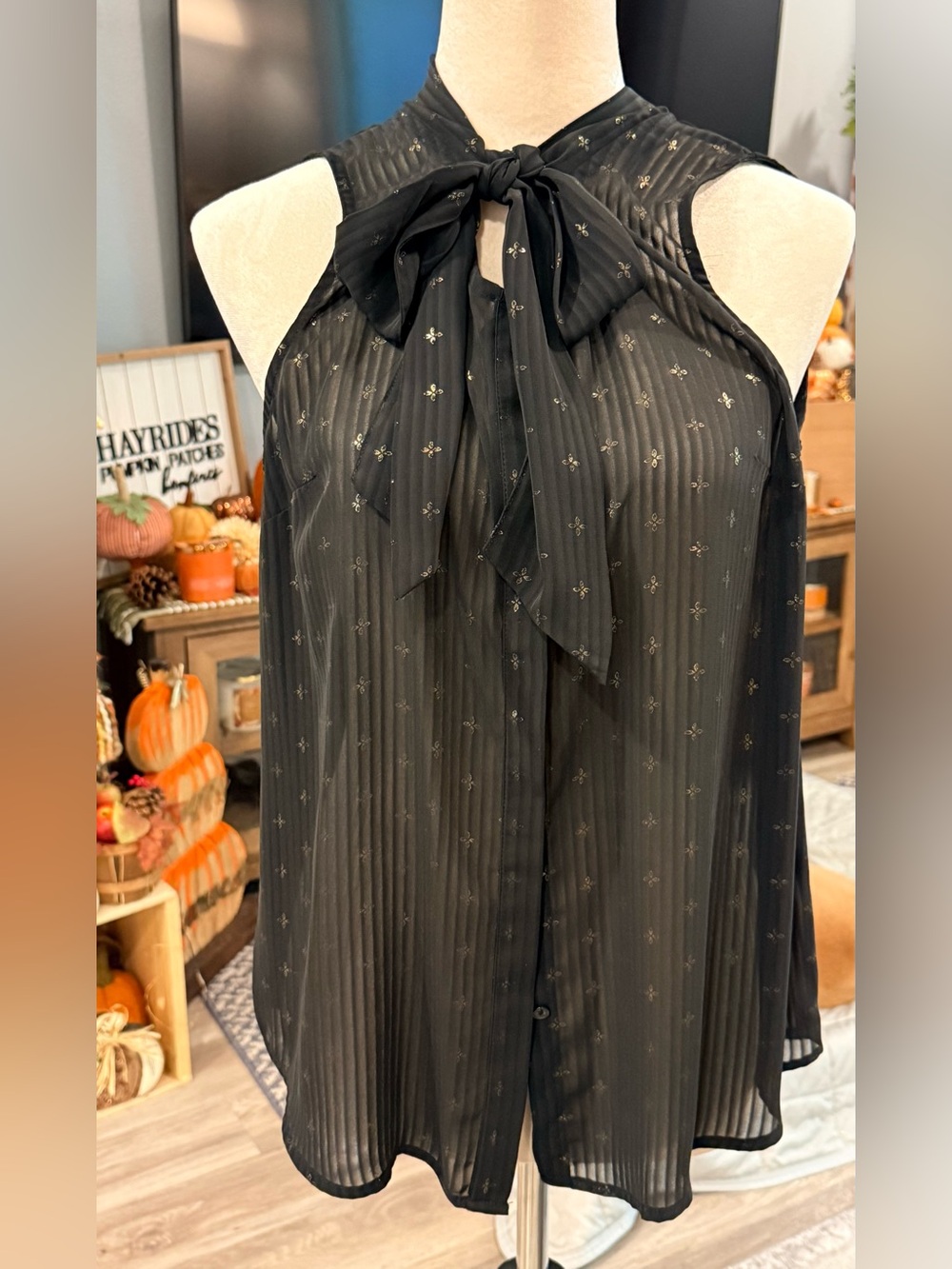 A New Day - Black Tie-Neck Sleeveless Blouse